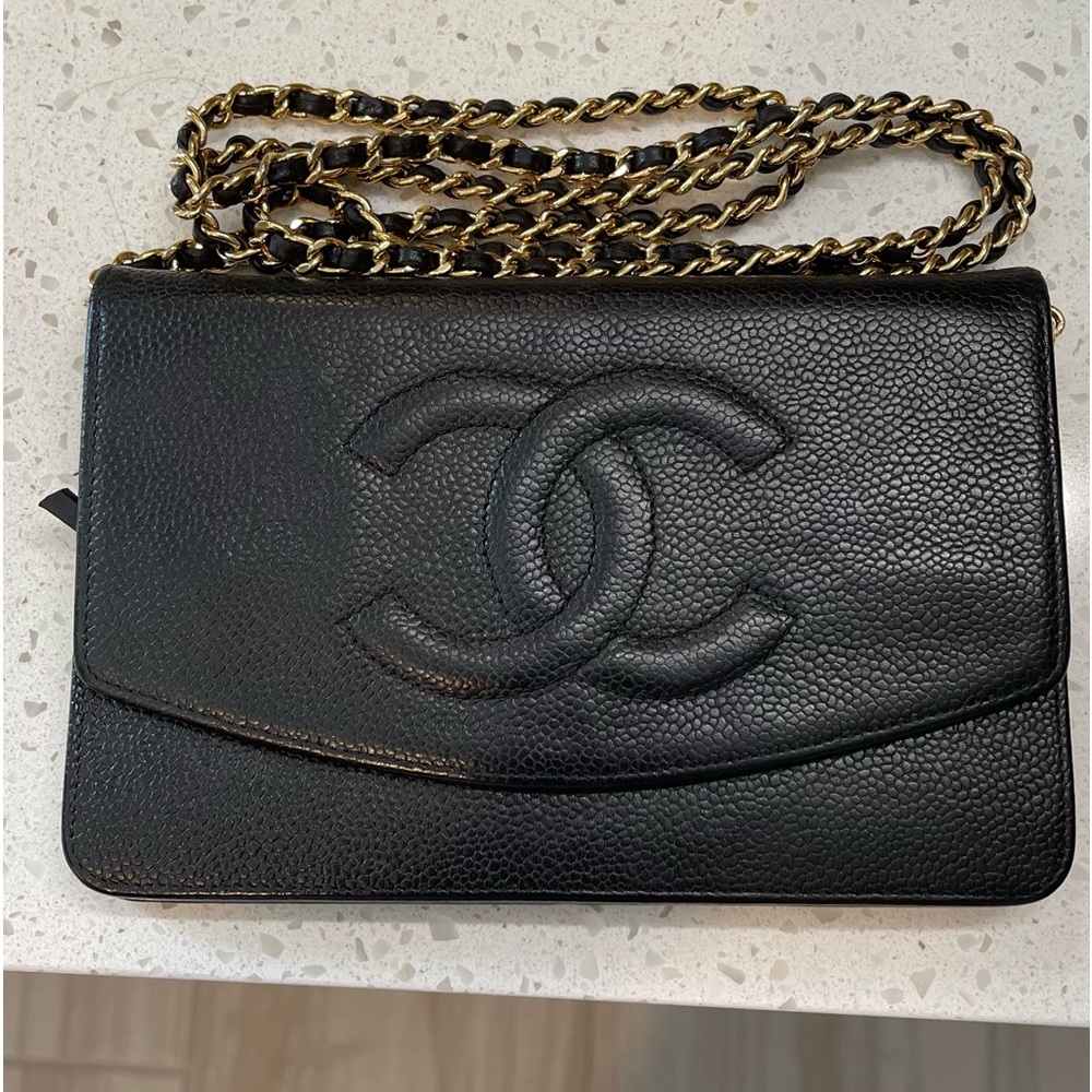 Chanel Vintage “Caviar” Black Long Chain Wallet